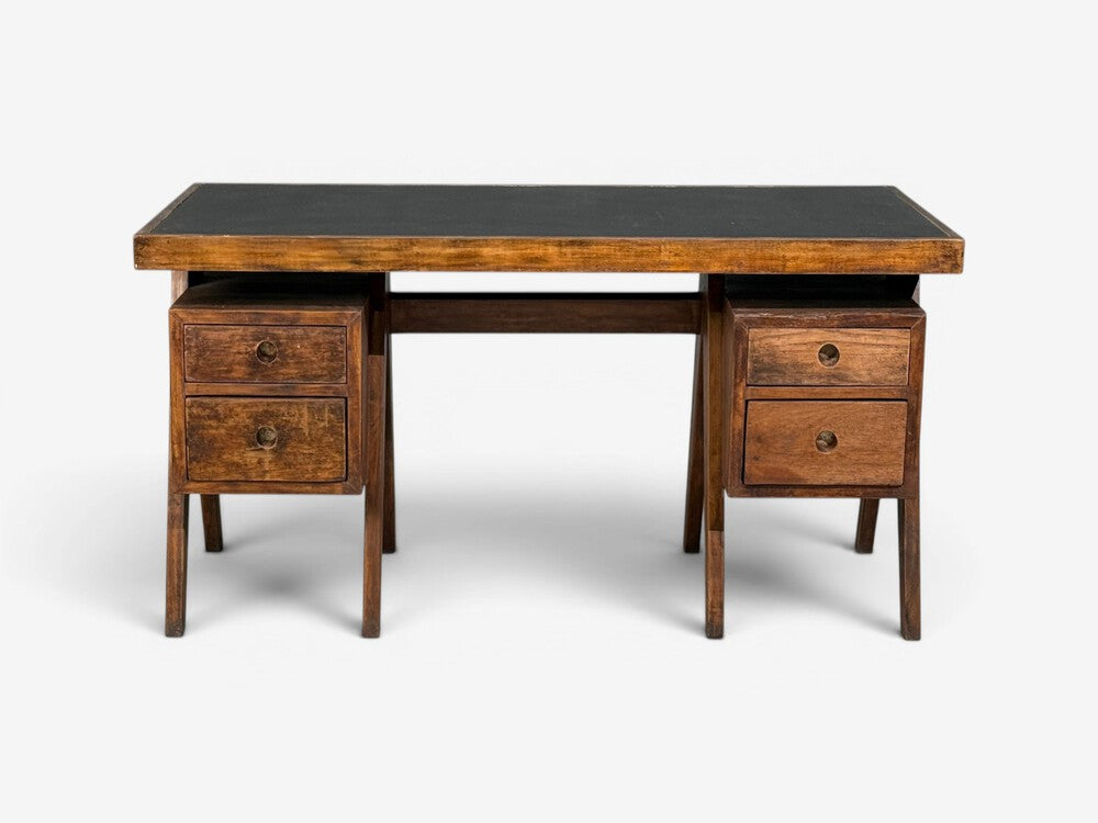 Pierre Jeanneret, Rare Writing Desk, Teak, Leatherette, Chandigarh, India, 1960s