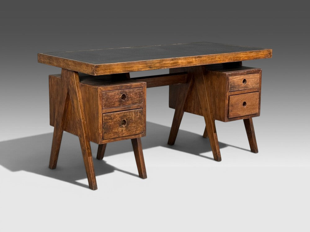 Pierre Jeanneret, Rare Writing Desk, Teak, Leatherette, Chandigarh, India, 1960s