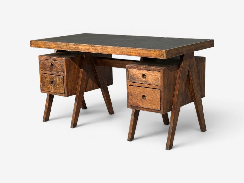 Pierre Jeanneret, Rare Writing Desk, Teak, Leatherette, Chandigarh, India, 1960s
