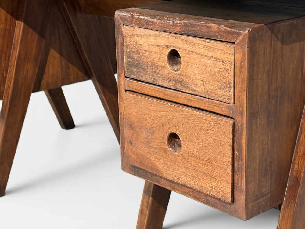Pierre Jeanneret, Rare Writing Desk, Teak, Leatherette, Chandigarh, India, 1960s