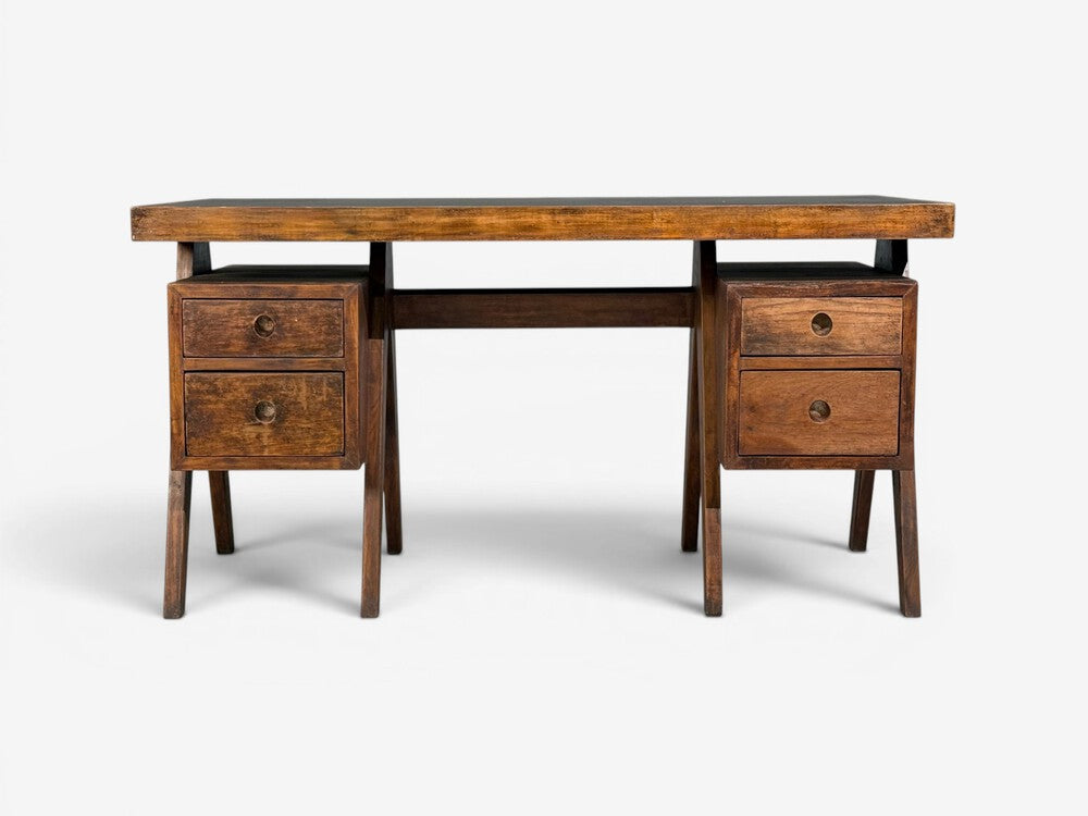 Pierre Jeanneret, Rare Writing Desk, Teak, Leatherette, Chandigarh, India, 1960s