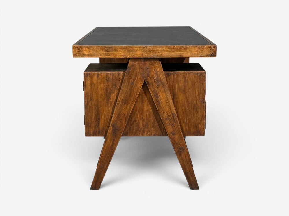 Pierre Jeanneret, Rare Writing Desk, Teak, Leatherette, Chandigarh, India, 1960s
