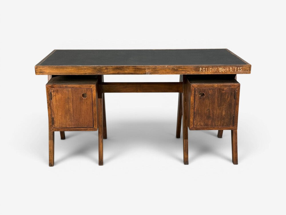 Pierre Jeanneret, Rare Writing Desk, Teak, Leatherette, Chandigarh, India, 1960s