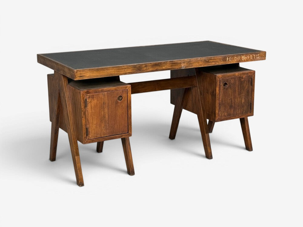 Pierre Jeanneret, Rare Writing Desk, Teak, Leatherette, Chandigarh, India, 1960s