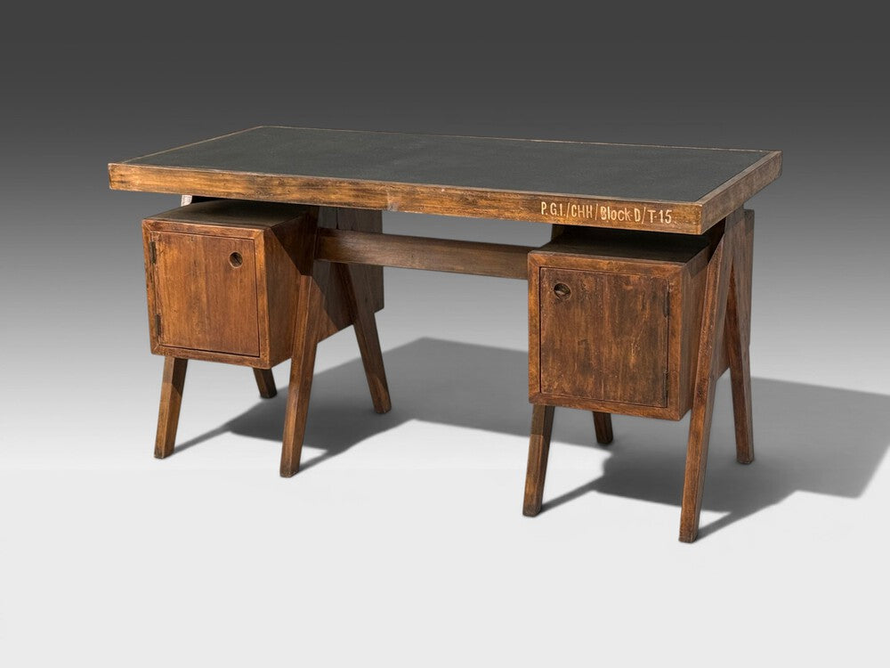 Pierre Jeanneret, Rare Writing Desk, Teak, Leatherette, Chandigarh, India, 1960s