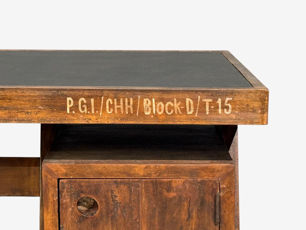 Pierre Jeanneret, Rare Writing Desk, Teak, Leatherette, Chandigarh, India, 1960s