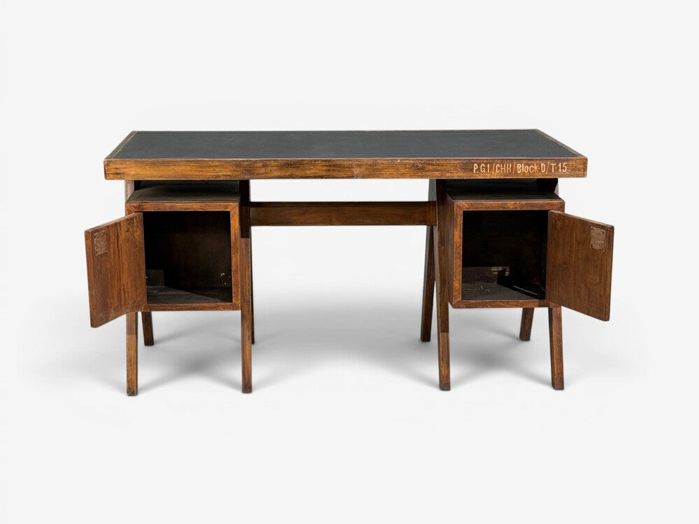 Pierre Jeanneret, Rare Writing Desk, Teak, Leatherette, Chandigarh, India, 1960s