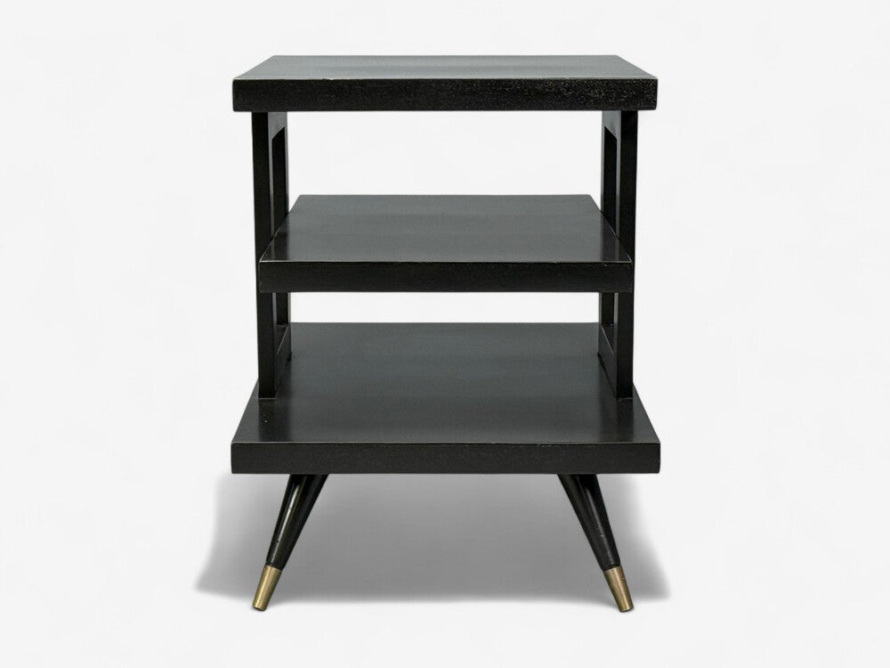 Ico Parisi Style, Ebonized Wood, Brass, Sculptural Side Table, Europe, 1950s