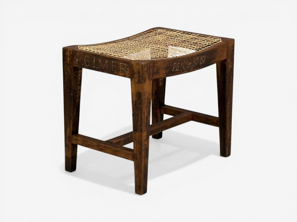 Pierre Jeanneret, Rectangular Low Stools, Teak, Cane, Chandigarh, India, 1960s