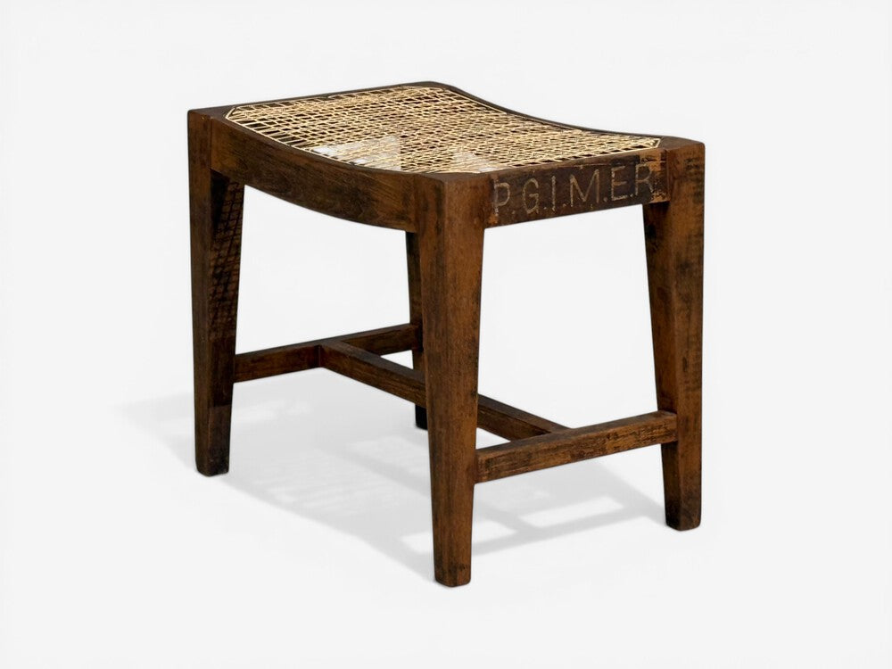 Pierre Jeanneret, Rectangular Low Stools, Teak, Cane, Chandigarh, India, 1960s