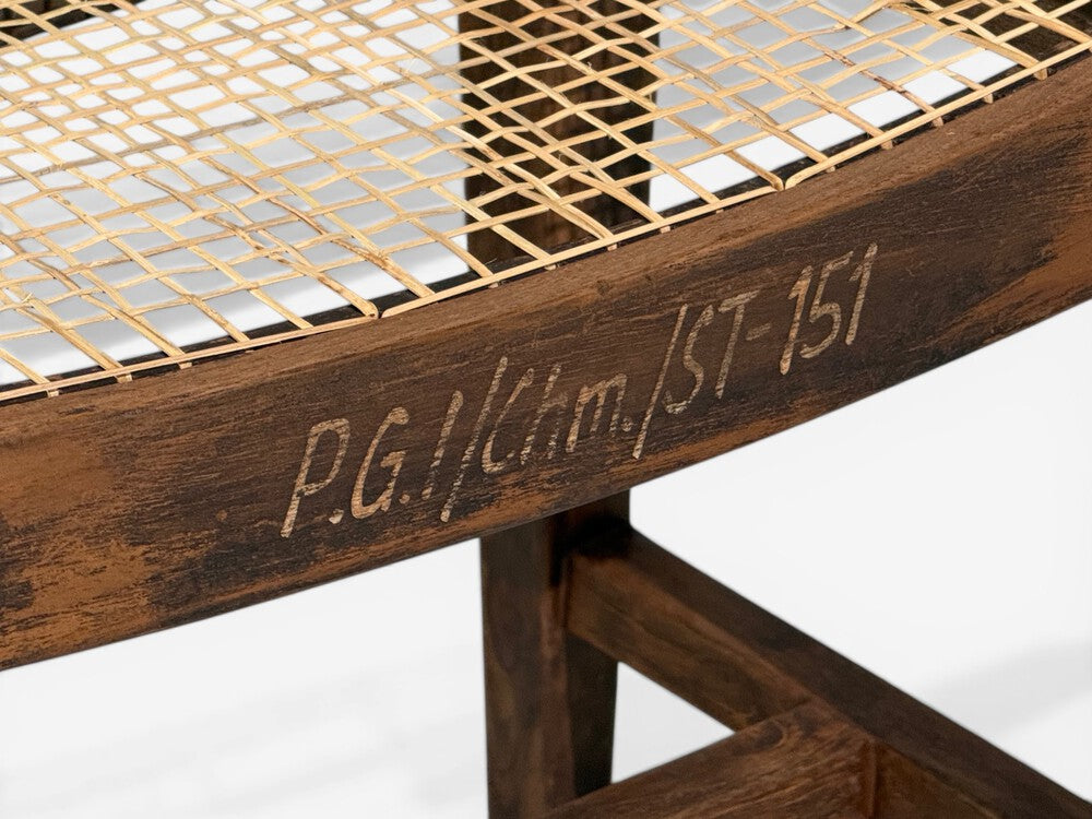 Pierre Jeanneret, Rectangular Low Stools, Teak, Cane, Chandigarh, India, 1960s
