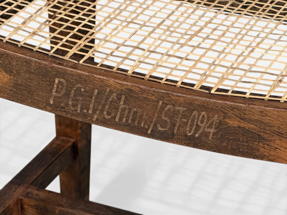 Pierre Jeanneret, Rectangular Low Stools, Teak, Cane, Chandigarh, India, 1960s