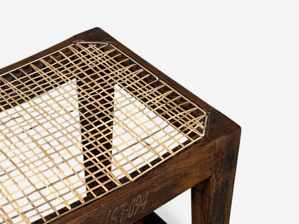 Pierre Jeanneret, Rectangular Low Stools, Teak, Cane, Chandigarh, India, 1960s