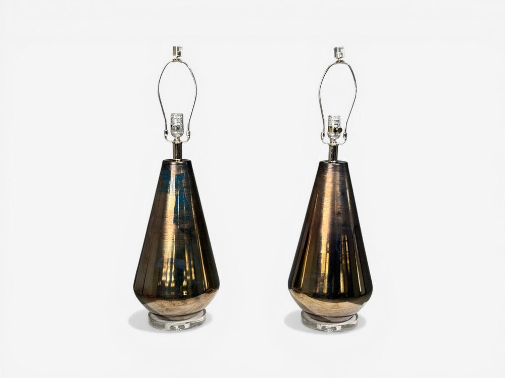 Modern Table Lamps, Distressed Bronze Glass Finish, Lucite, USA, 21st c.