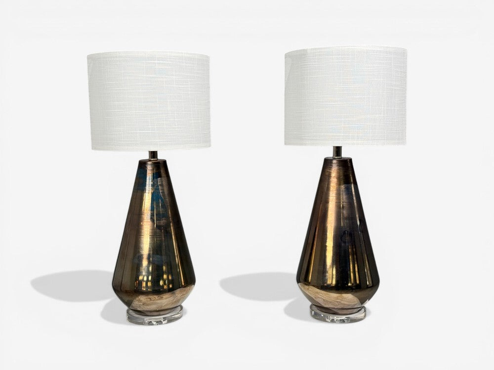 Modern Table Lamps, Distressed Bronze Glass Finish, Lucite, USA, 21st c.
