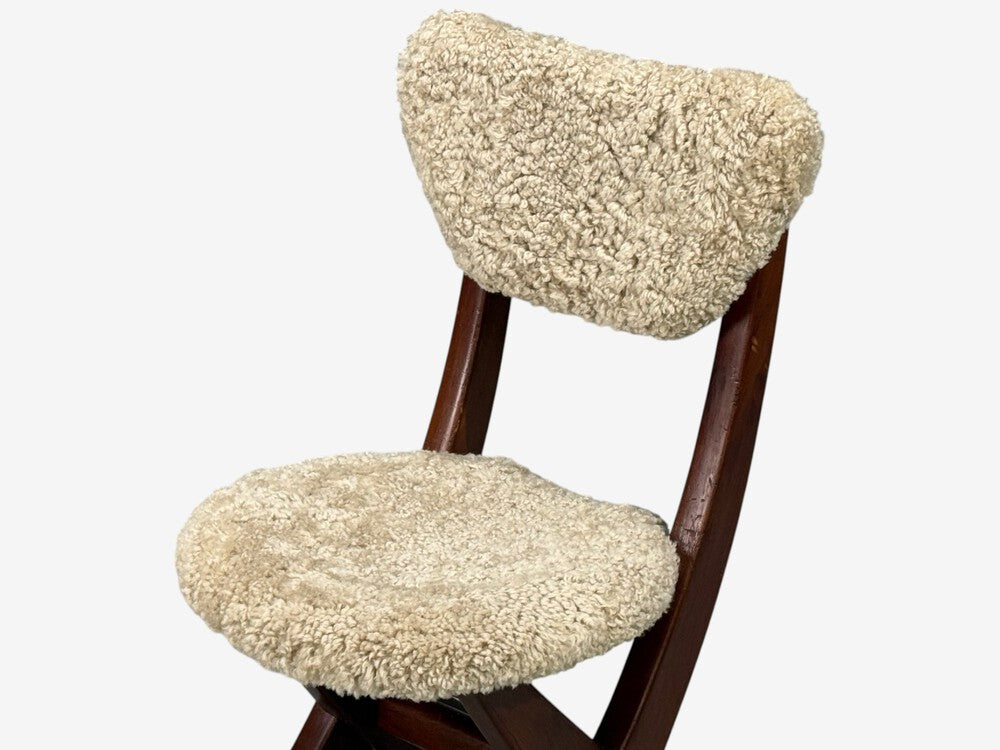 Danish Modern, Brutalist Dining Chairs, Pine, Shearling, Denmark, 1960s