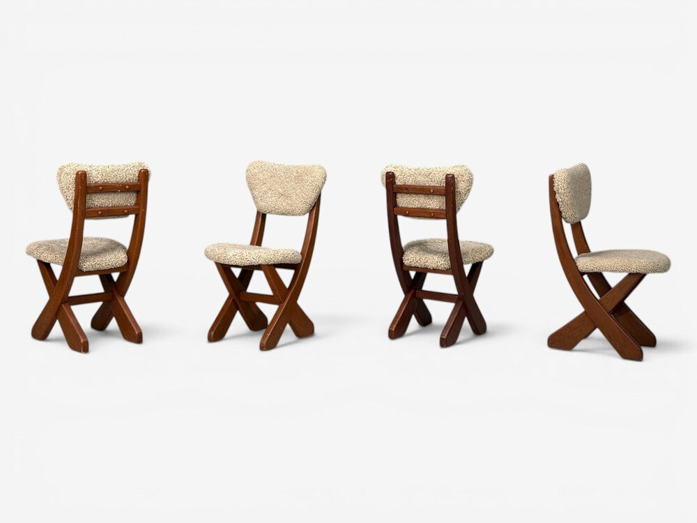 Danish Modern, Brutalist Dining Room Set, Pine, Shearling, Denmark, 1960s
