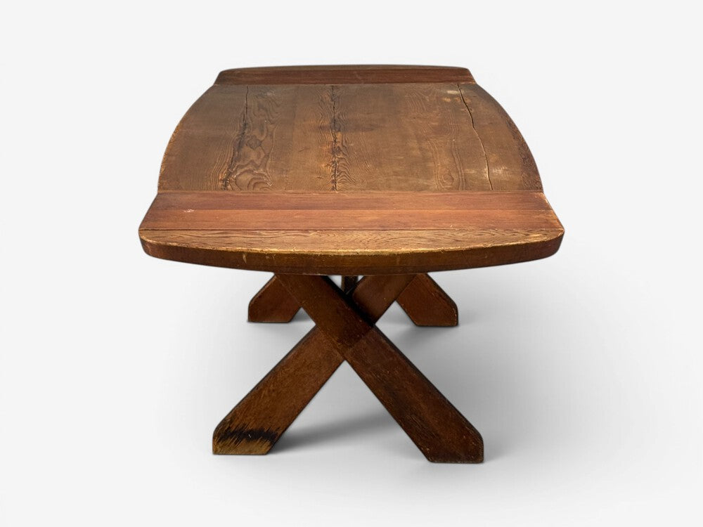 Danish Modern, Brutalist Dining Table, Stained Pine, Denmark, 1960s