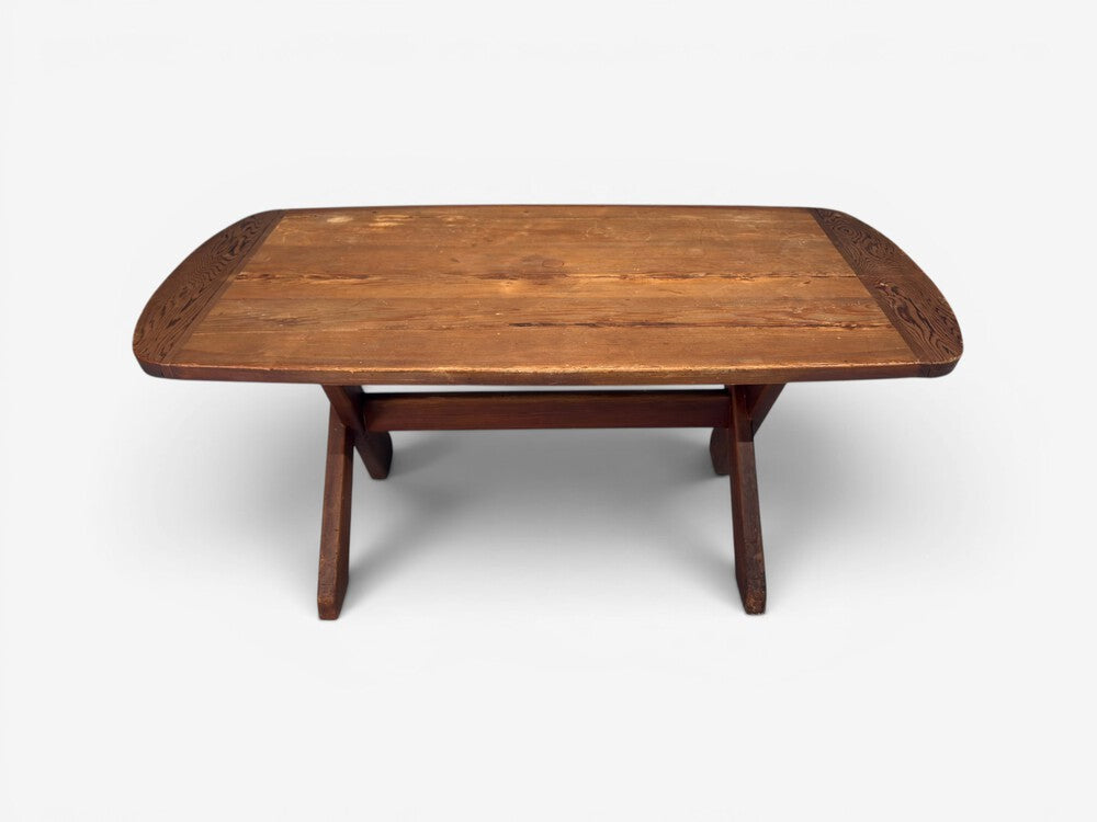 Danish Modern, Brutalist Dining Table, Stained Pine, Denmark, 1960s