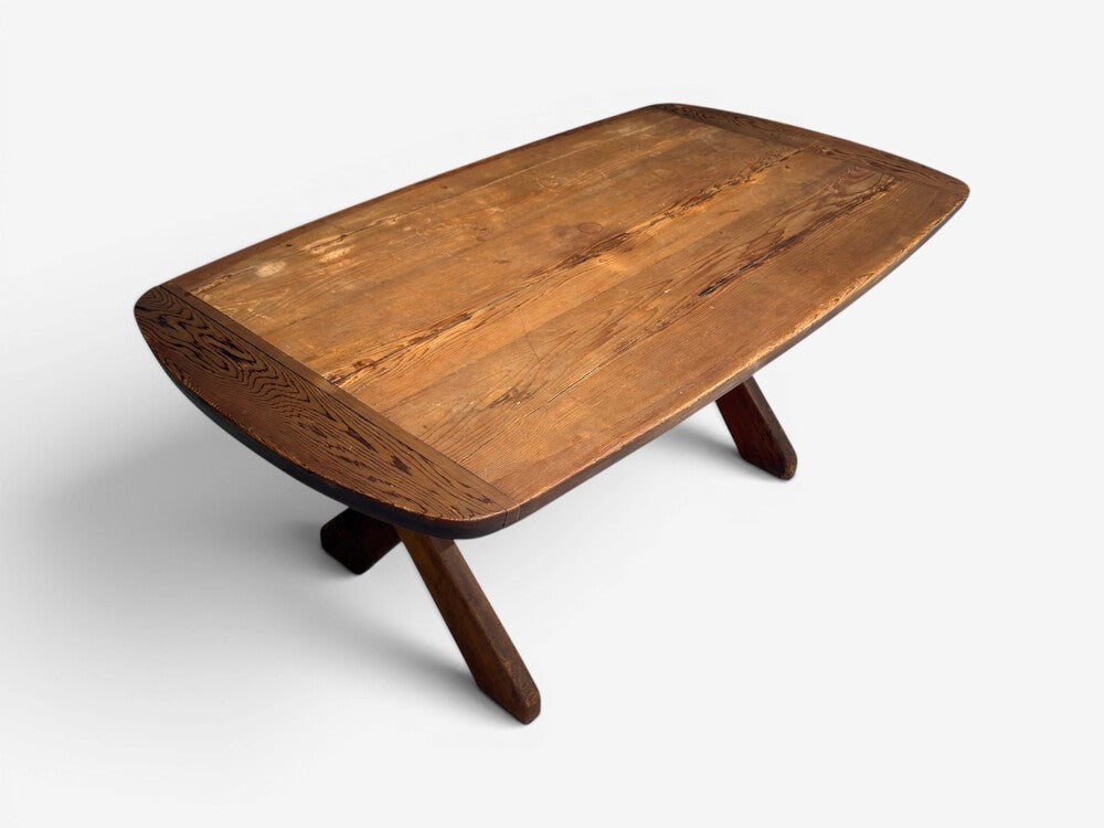 Danish Modern, Brutalist Dining Table, Stained Pine, Denmark, 1960s