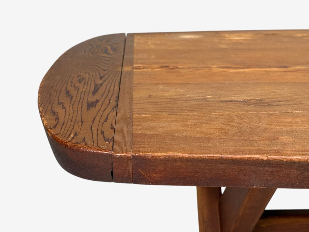 Danish Modern, Brutalist Dining Table, Stained Pine, Denmark, 1960s