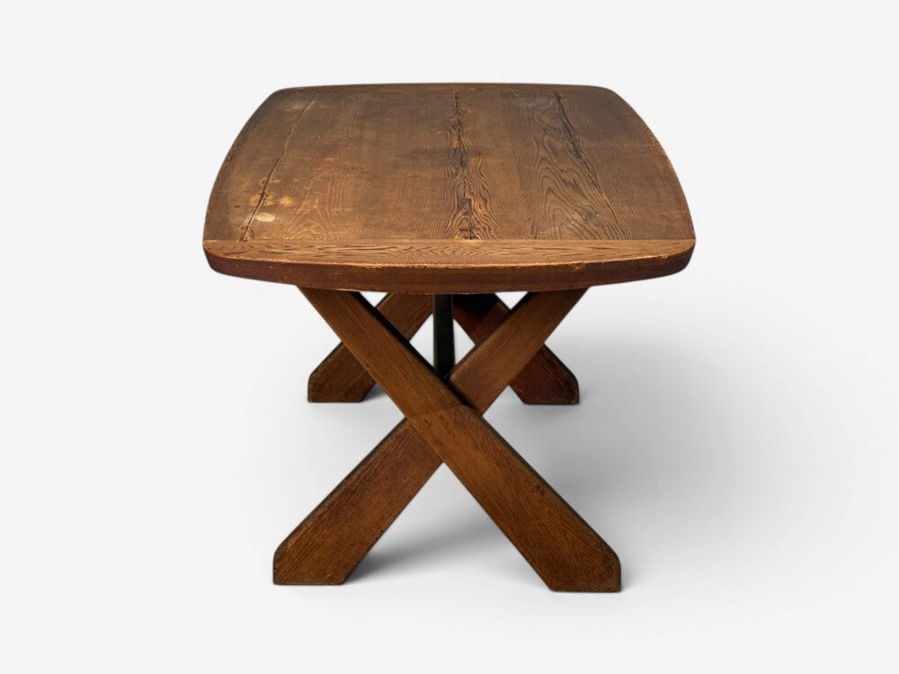 Danish Modern, Brutalist Dining Table, Stained Pine, Denmark, 1960s