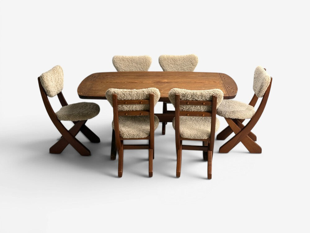 Danish Modern, Brutalist Dining Table, Stained Pine, Denmark, 1960s