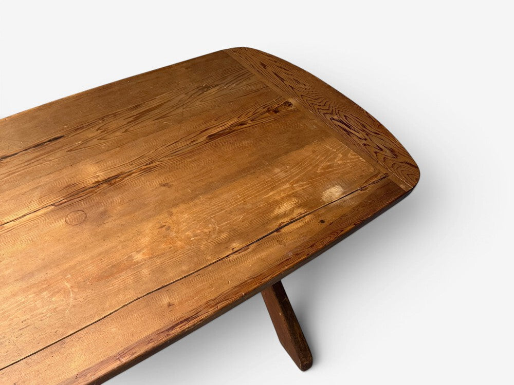 Danish Modern, Brutalist Dining Table, Stained Pine, Denmark, 1960s