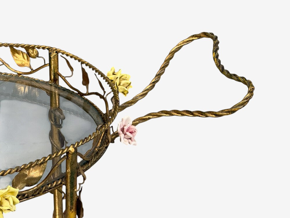 Hollywood Regency, Bar Car, Gilt Metal, Porcelain, USA, 20th c.