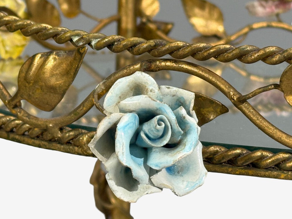Hollywood Regency, Bar Car, Gilt Metal, Porcelain, USA, 20th c.