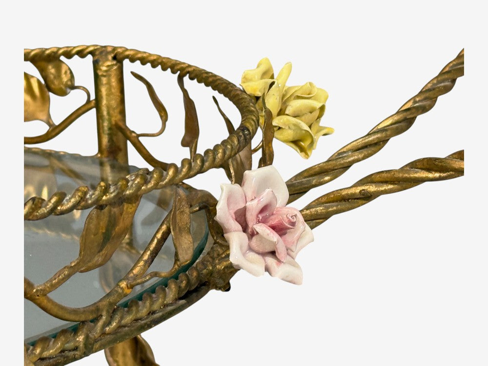 Hollywood Regency, Bar Car, Gilt Metal, Porcelain, USA, 20th c.