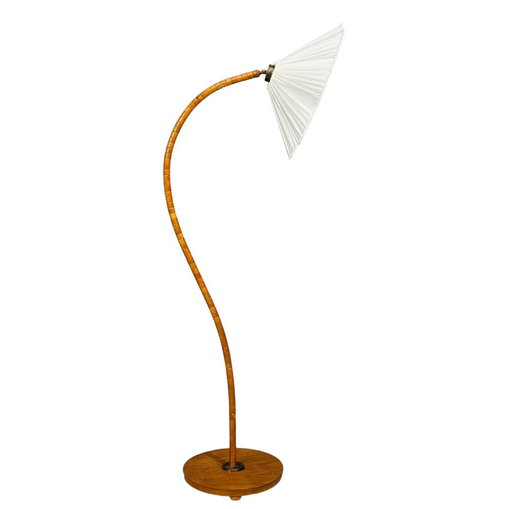 Swedish Modern, Organic Floor Lamp, Wood, Silk, Sweden, 1930s