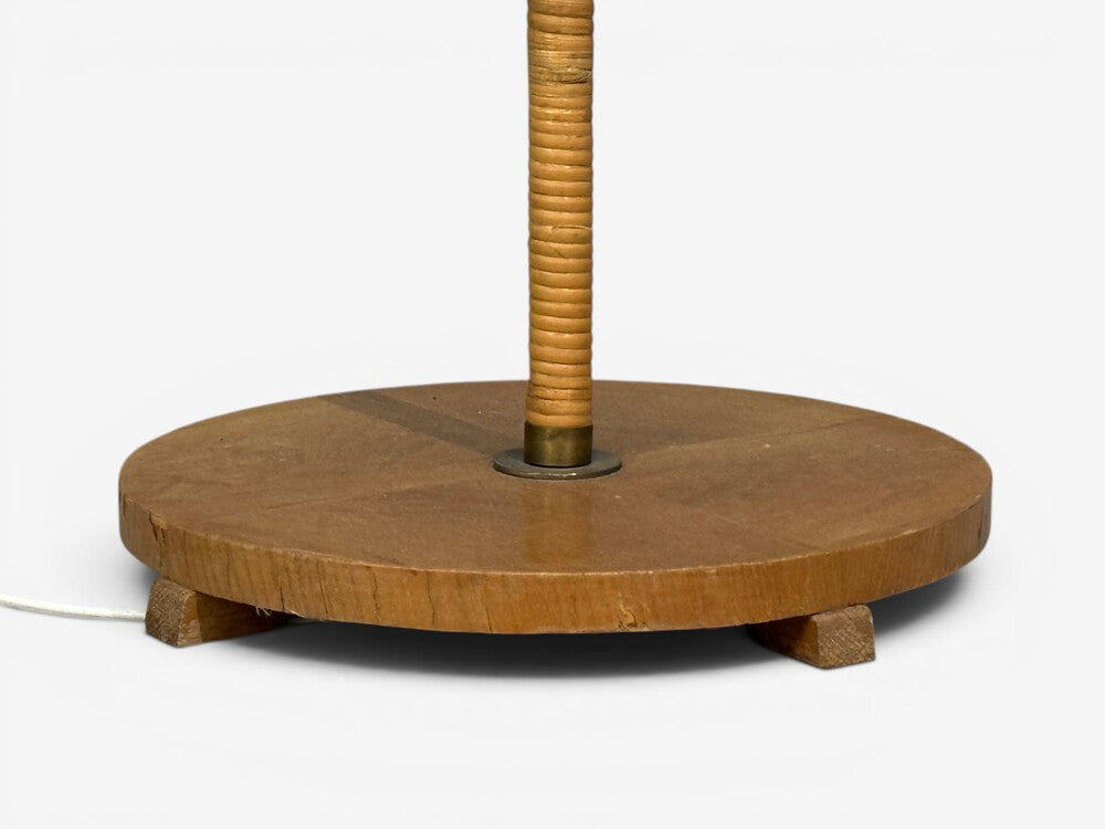 Swedish Modern, Floor Lamp, Rattan, Elm, Fabric, Sweden, 1940s
