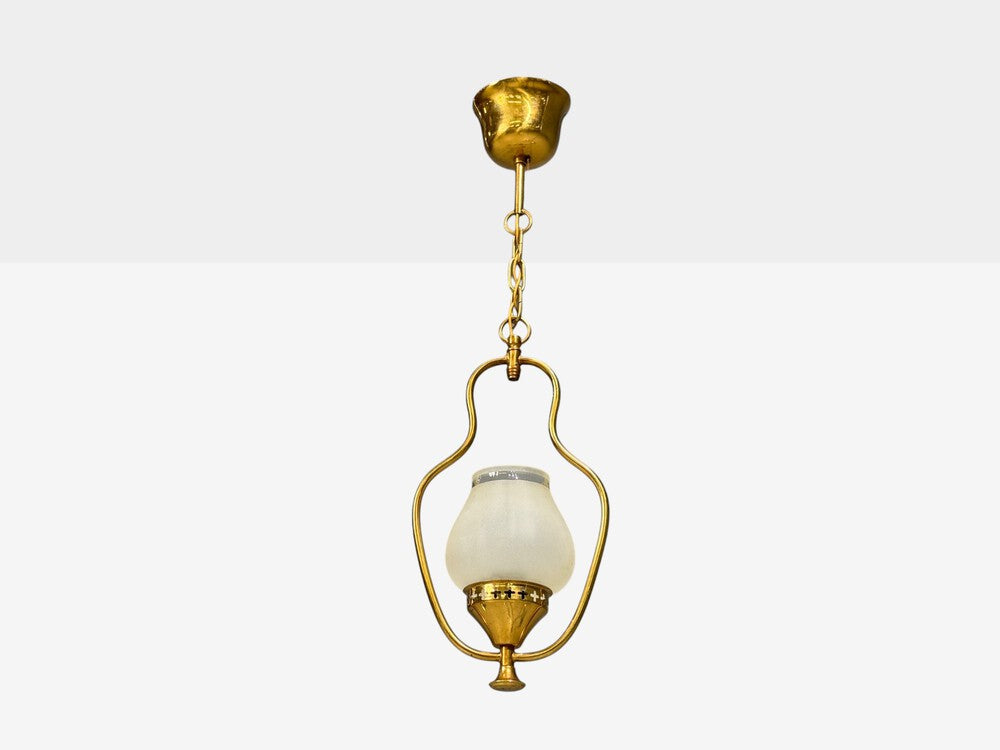 Swedish Modern, Pendant Light, Brass, Frosted Glass, Sweden, 1940s