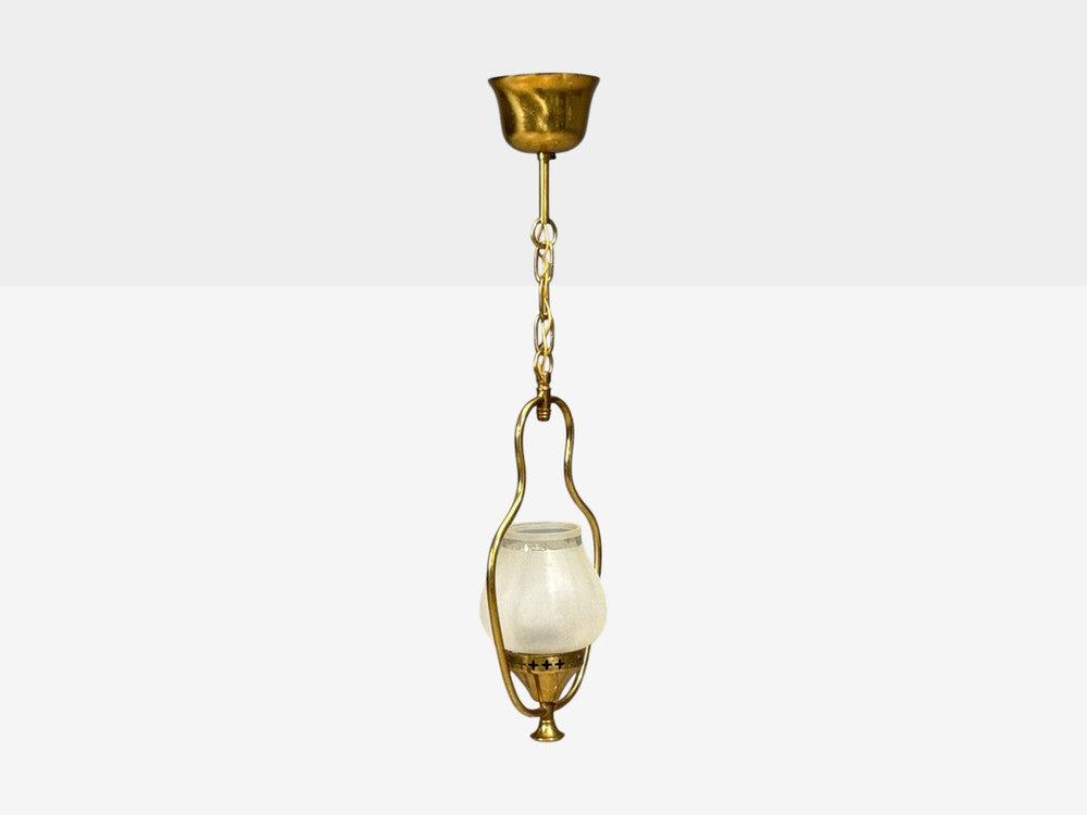 Swedish Modern, Pendant Light, Brass, Frosted Glass, Sweden, 1940s