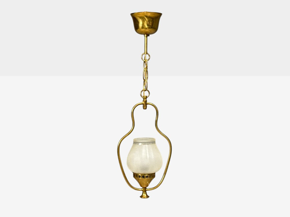 Swedish Modern, Pendant Light, Brass, Frosted Glass, Sweden, 1940s