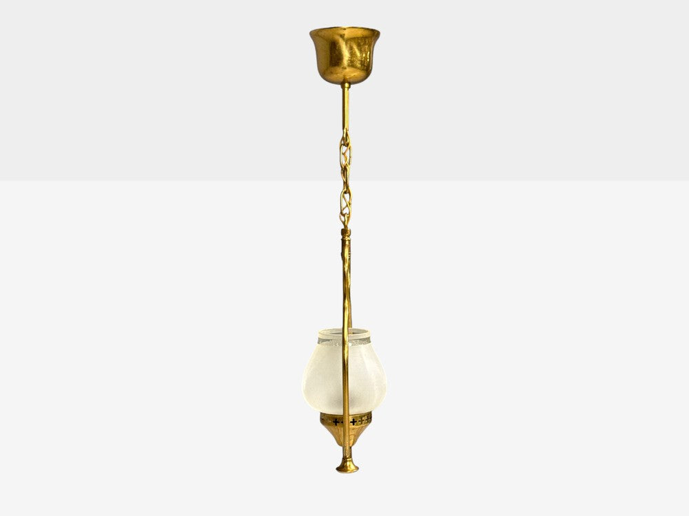 Swedish Modern, Pendant Light, Brass, Frosted Glass, Sweden, 1940s