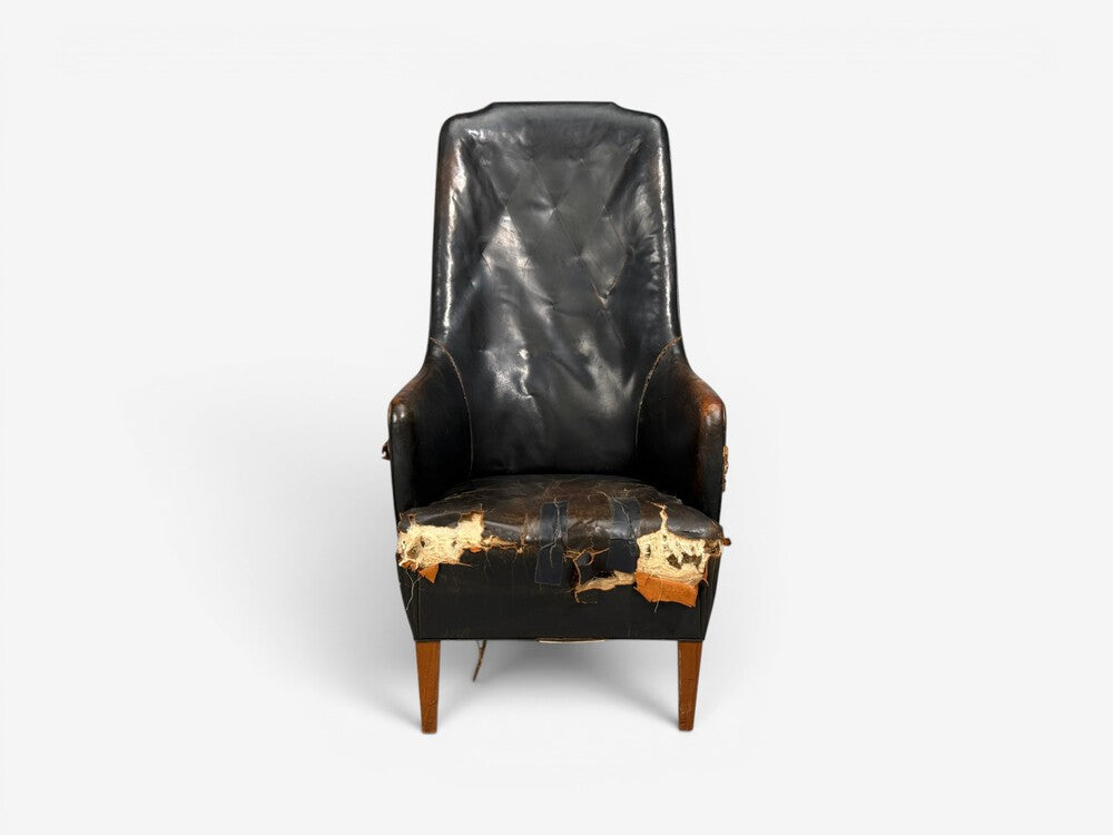 Svend Åge Madsen, Highback Chair, Leather, Nut Wood, Denmark, 1947