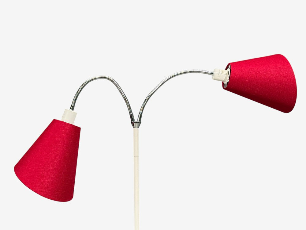 AH Belysing, Floor Lamp, White Lacquered Metal, Red Fabric, Sweden, 2000s