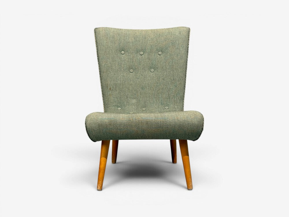 Swedish Modern, Slipper Chair, Green Fabric, Beech, Sweden, 1940s