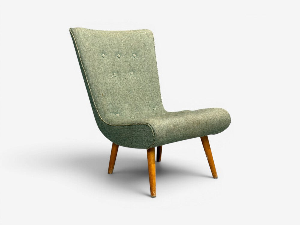 Swedish Modern, Slipper Chair, Green Fabric, Beech, Sweden, 1940s