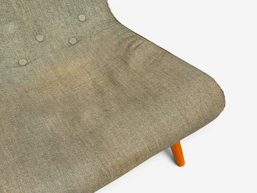 Swedish Modern, Slipper Chair, Green Fabric, Beech, Sweden, 1940s
