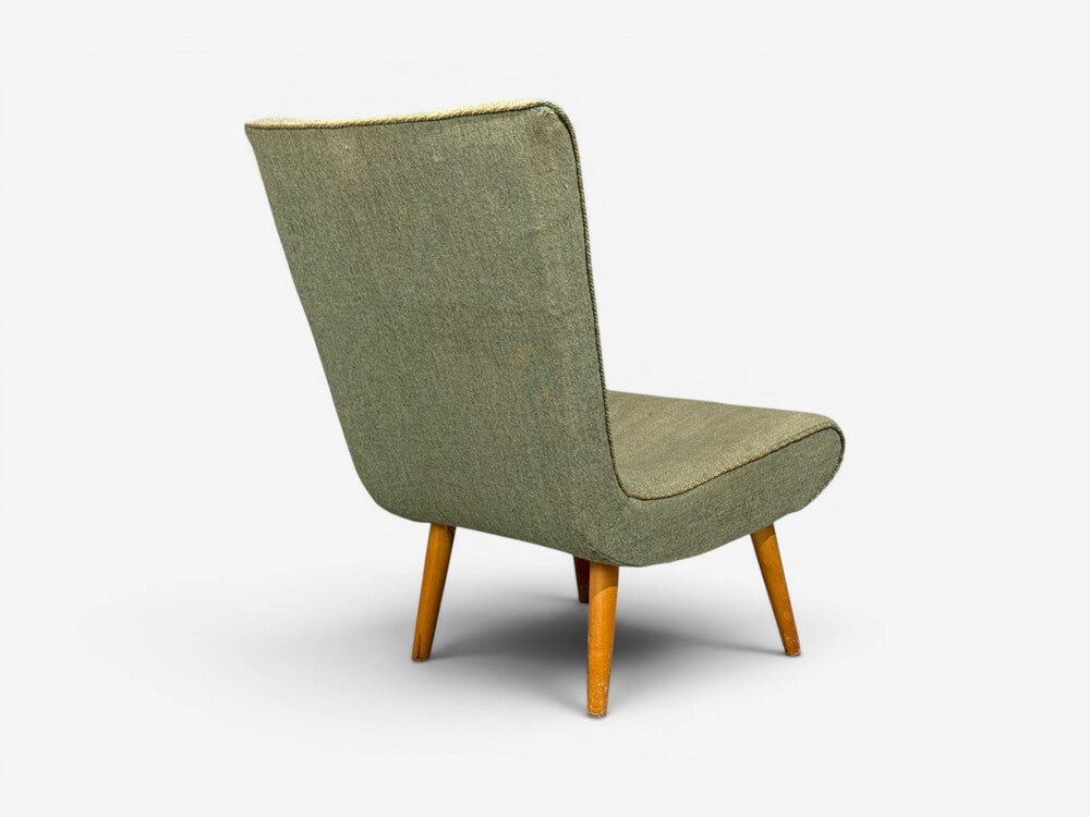 Swedish Modern, Slipper Chair, Green Fabric, Beech, Sweden, 1940s