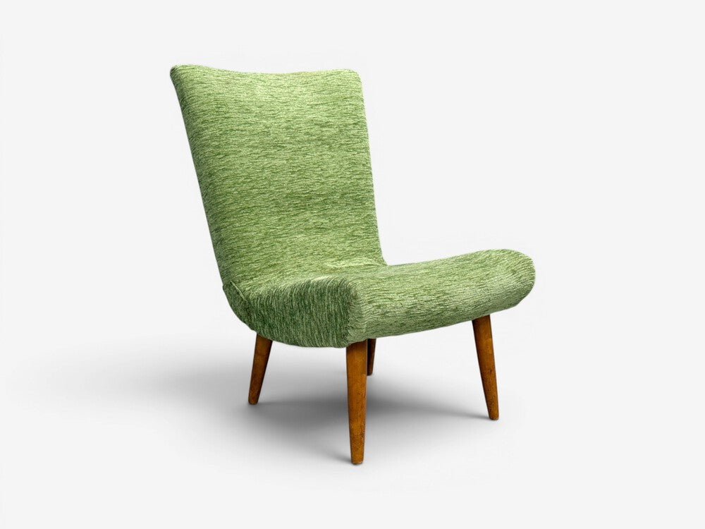 Swedish Modern, Scoop Lounge Chair, Green Fabric, Beech, Sweden, 1940s