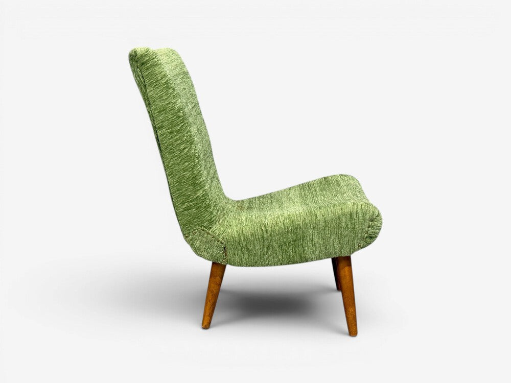 Swedish Modern, Scoop Lounge Chair, Green Fabric, Beech, Sweden, 1940s