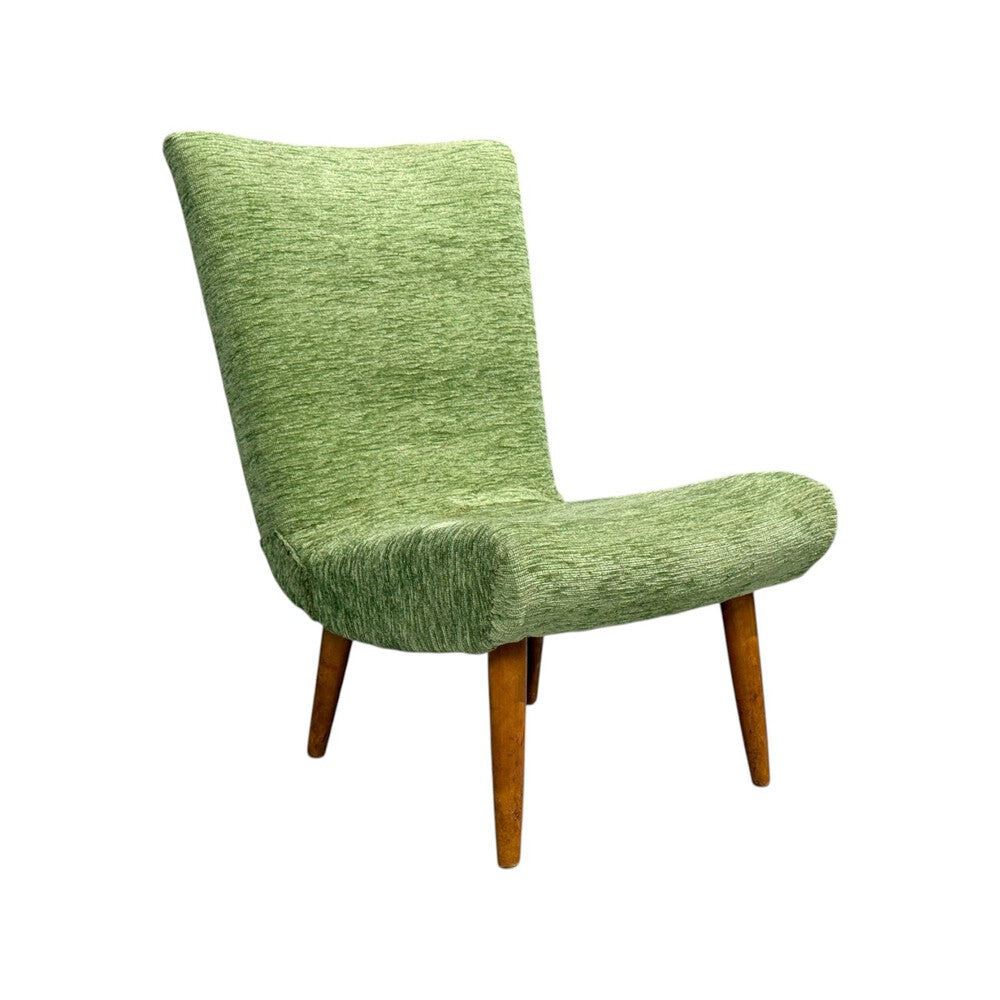 Swedish Modern, Scoop Lounge Chair, Green Fabric, Beech, Sweden, 1940s
