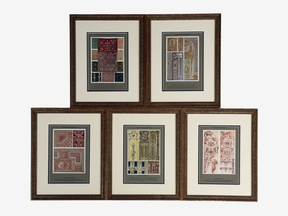 Antique Renaissance, Six Framed Antique Ornament Prints, 20th C.
