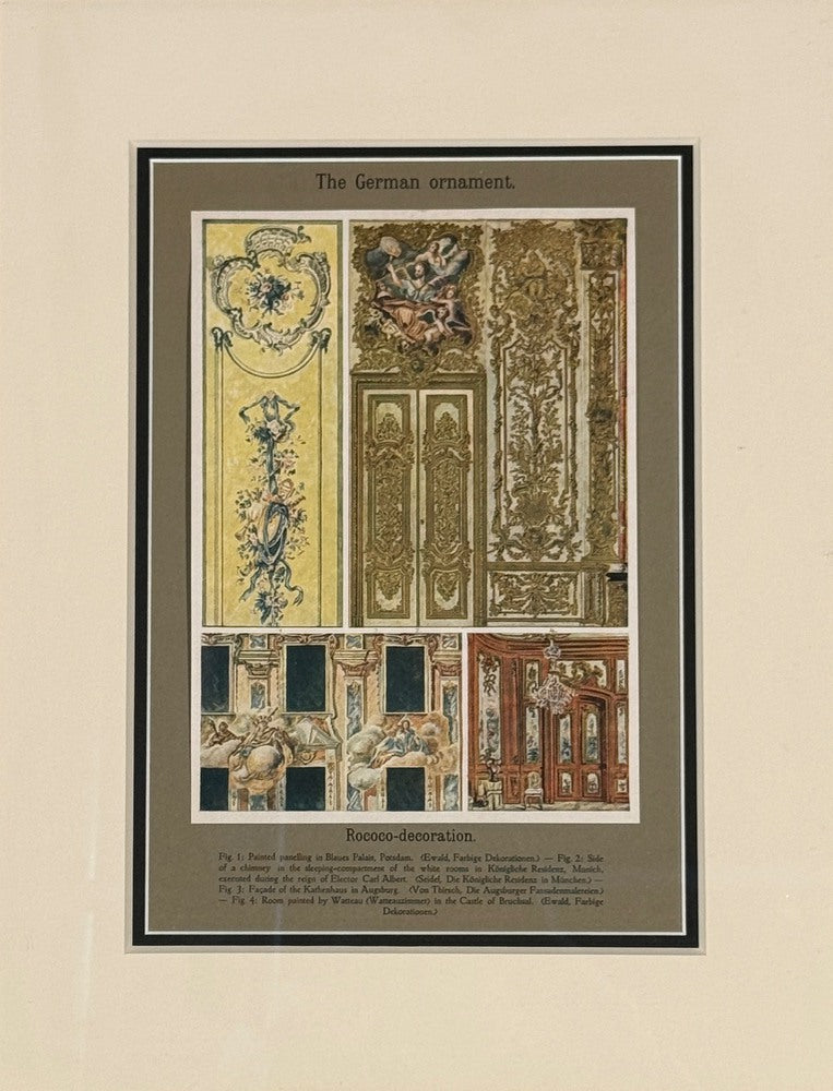 Antique Renaissance, Six Framed Antique Ornament Prints, 20th C.