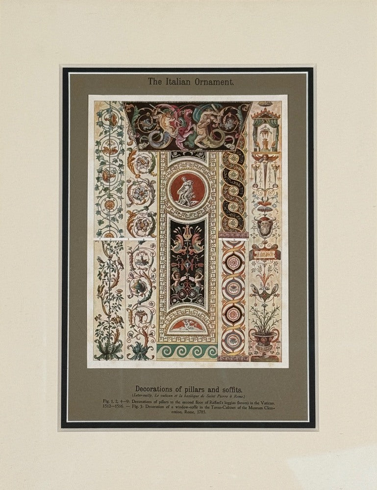 Antique Renaissance, Six Framed Antique Ornament Prints, 20th C.