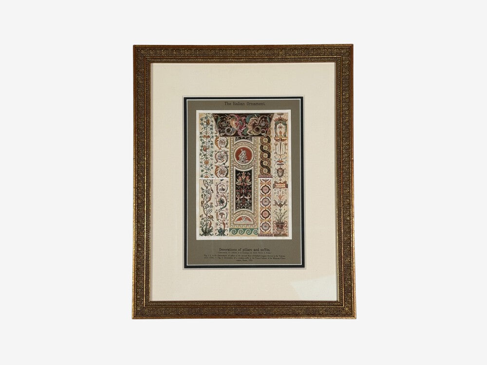 Antique Renaissance, Six Framed Antique Ornament Prints, 20th C.